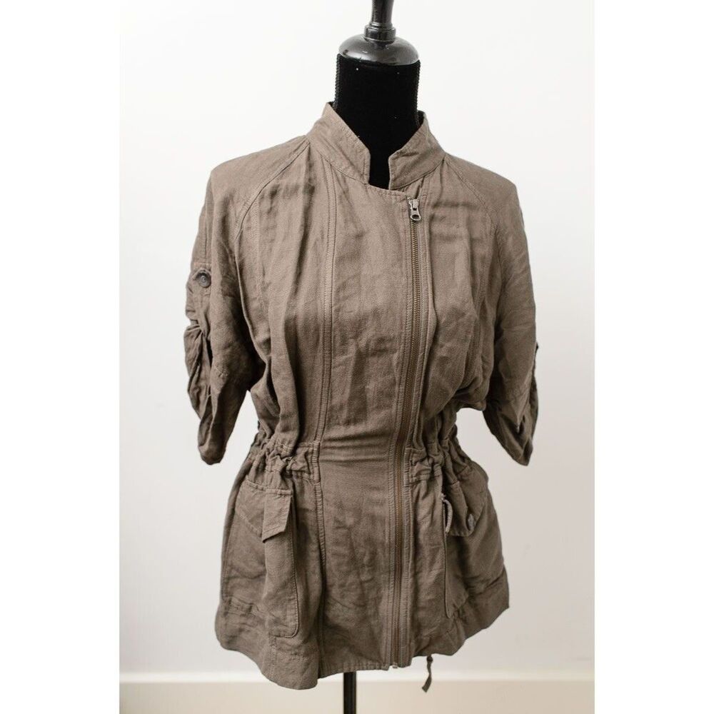 J.Jill Jacket Lightweight Zip-Up Coat Size M roll tab sleeve off center zipper